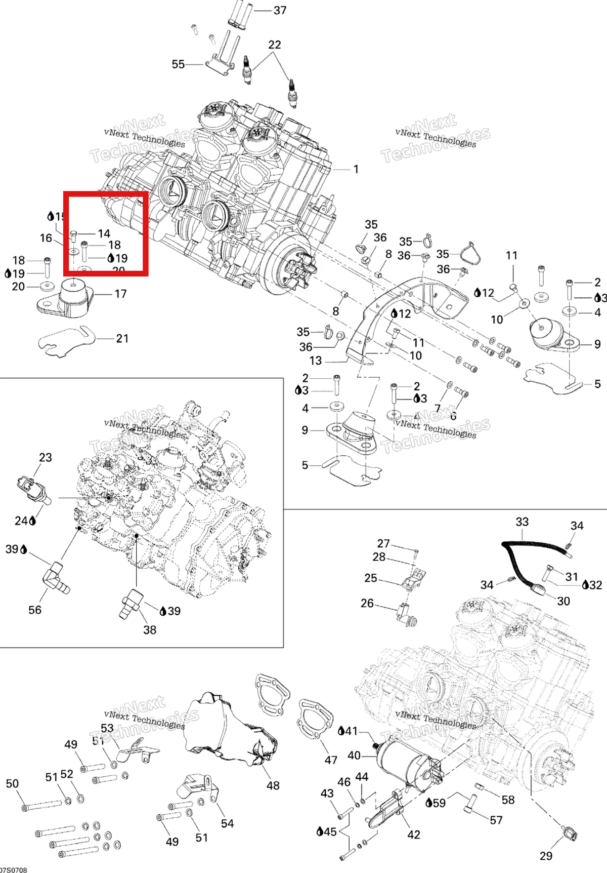 Деталь 207182060 на схеме узла 2007 Sea-Doo 3D 947 DI Engine
