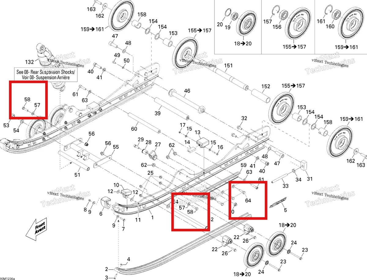 Деталь 207183044 на схеме узла 2012 Ski-Doo MX Z X 600RS Rear Suspension Runner