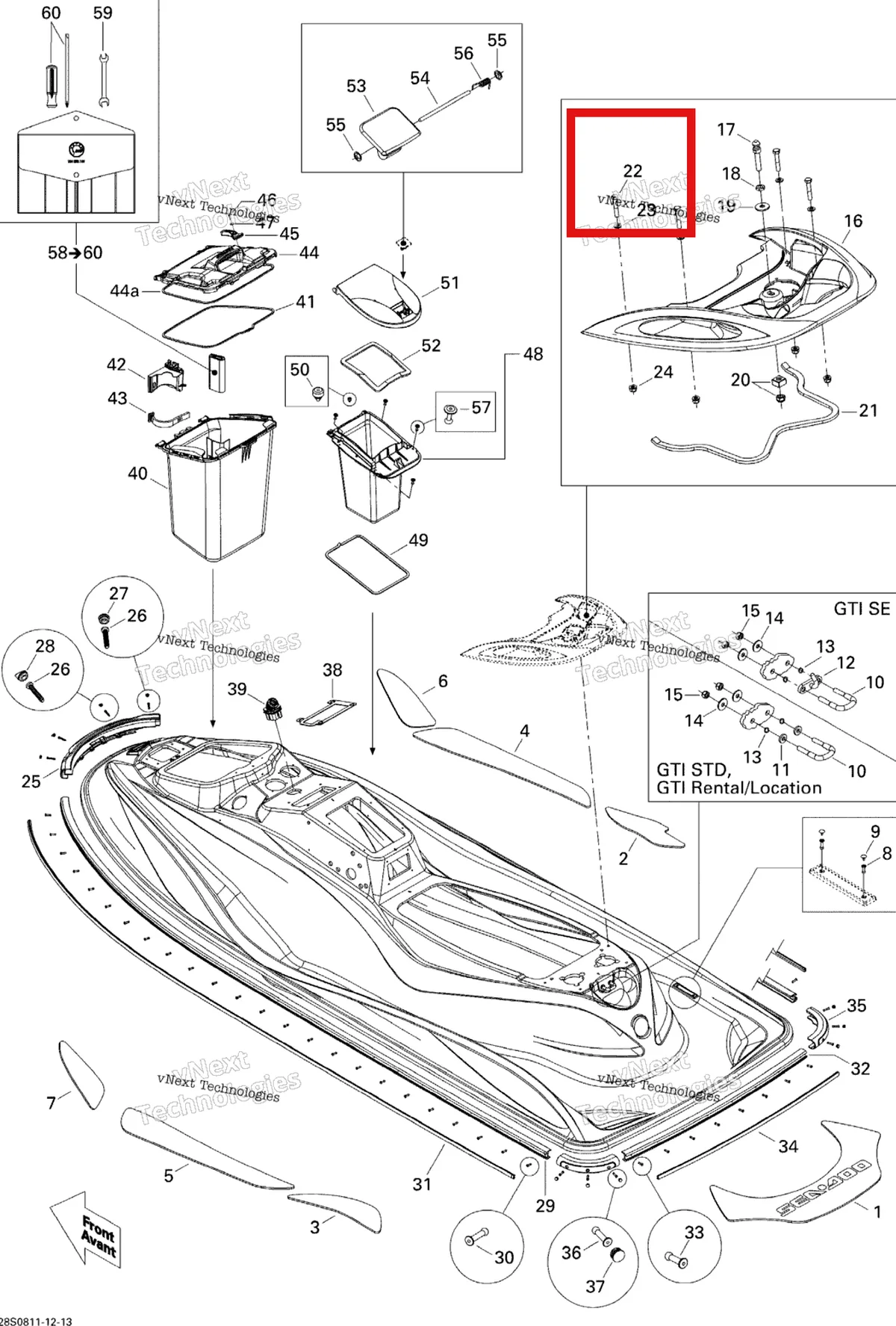 Деталь 207184560 на схеме узла 2008 Sea-Doo GTI SE 155 Body, Rear View