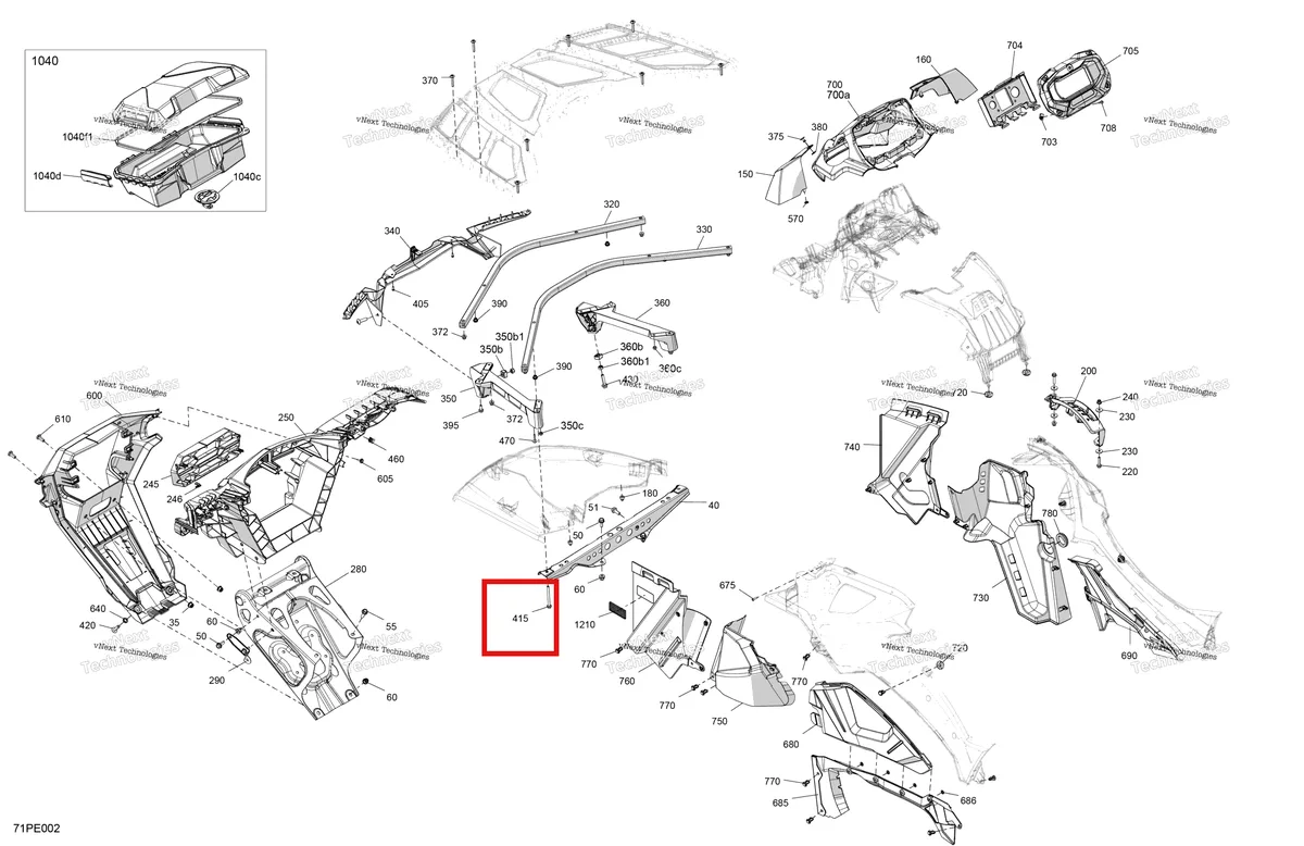 Деталь 207567044 на схеме узла 2025 Can-Am OUT-MAX - 6X6 - XT - 1000 EFI - 5ZSA - Boreal Green Body - Front Section