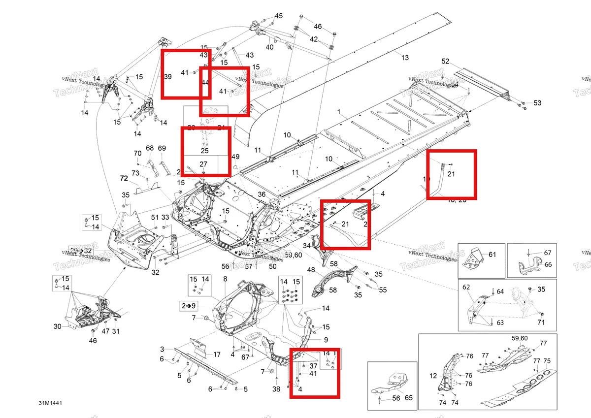 Деталь 207662086 (Деталь Screw-hex. Flange M6 X 20) на схеме узла 2014 Ski-Doo EXPEDITION LE 1200 XU Frame