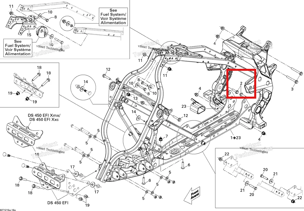Деталь 207683034 (Винт) на схеме узла 2015 Can-Am DS 450EFI STD Frame, System 1