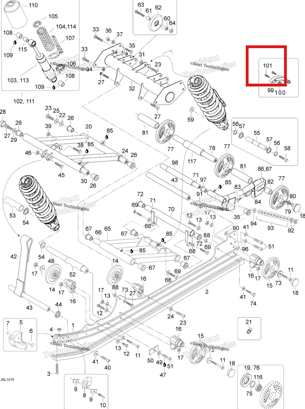 Деталь 207764044 (Деталь Locking Screw M6 X 40) на схеме узла 2010 Ski-Doo Expedition TUV SE 600HO SDI XU Rear Suspension