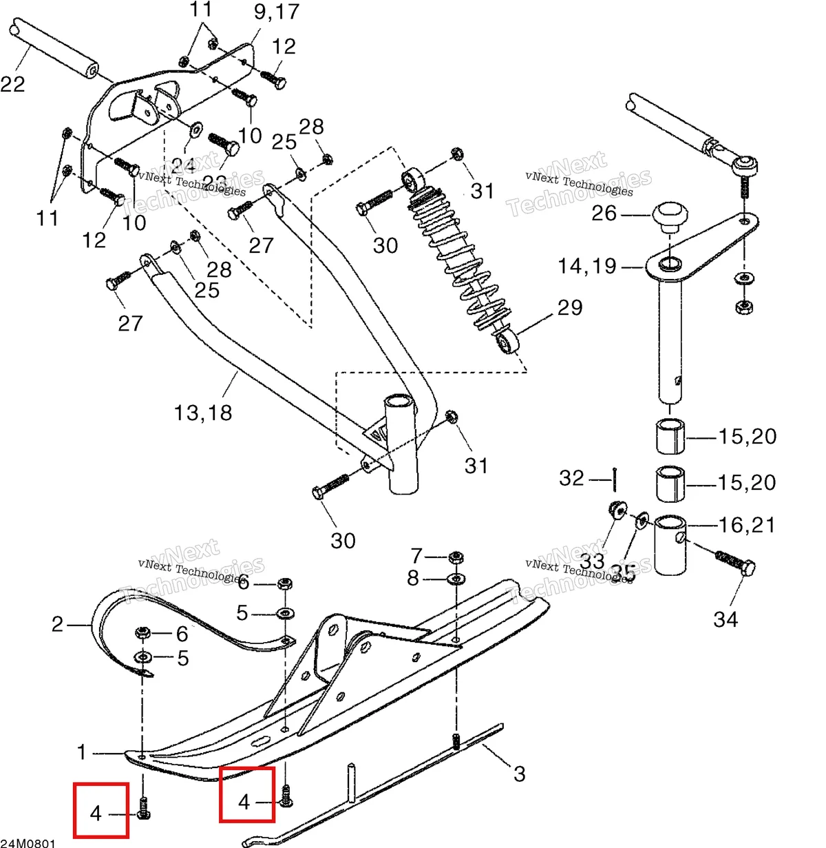 Деталь 208562560 (Деталь Phillips Screw M6 X 25) на схеме узла 2008 Ski-Doo Mini Z Front Suspension And Ski
