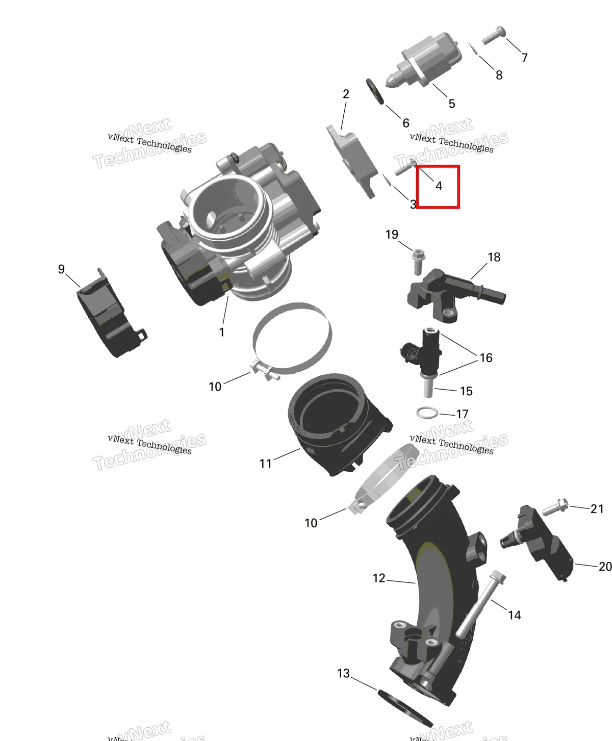 Деталь 208641660 (Деталь Screw M4x16) на схеме узла 2023 Can-Am Outlander 450 EFI - STD Rotax - Air Intake Manifold And Throttle Body