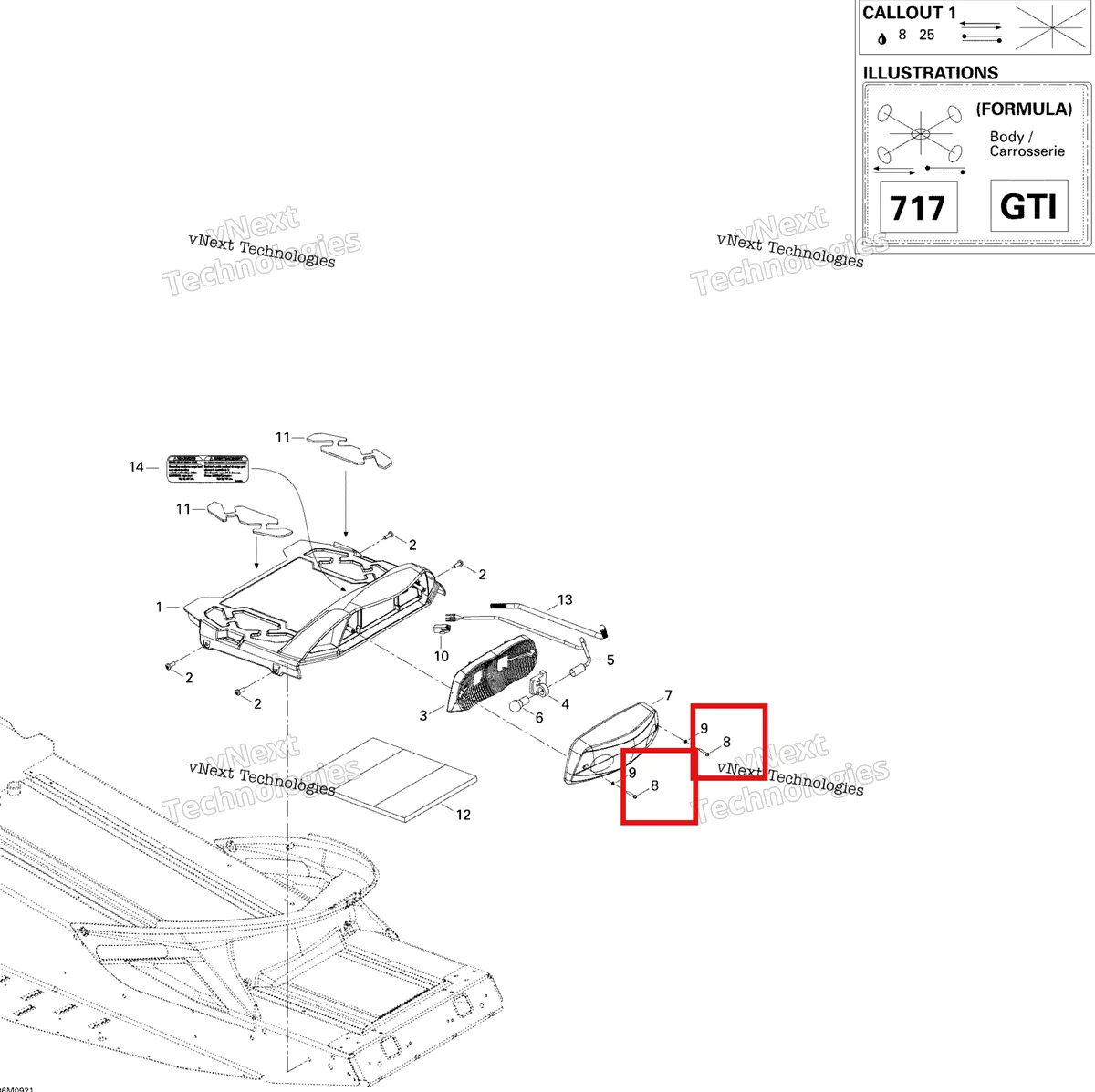 Деталь 209632580 (Филлипс Саморез 3.9 Х 25) на схеме узла 2009 Ski-Doo GSX Fan Luggage Rack