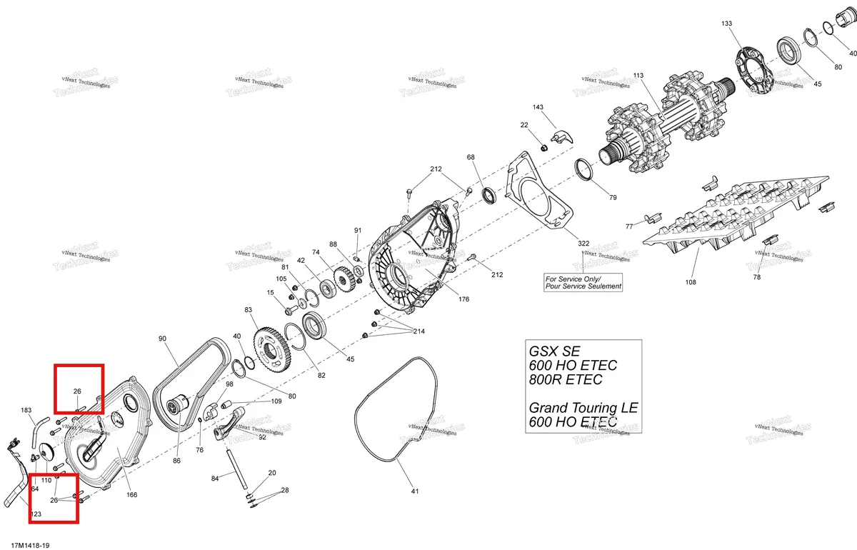 Деталь 210263080 (Деталь Hex. Screw M6 X 30) на схеме узла 2014 Ski-Doo GSX SE 600HOE XR Drive System 600 Ho Etec