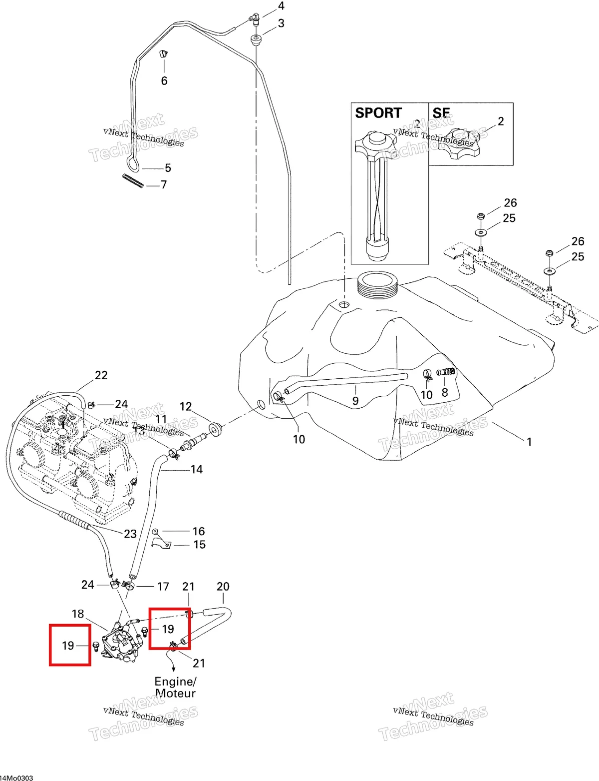 Деталь 210361280 на схеме узла 2004 Ski-Doo Legend 700 Fuel System