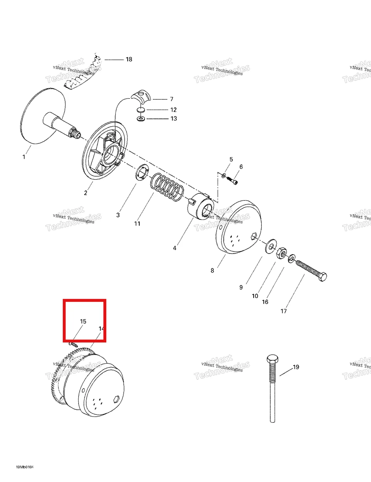 Деталь 210361686 на схеме узла 2001 Ski-Doo Formula Deluxe 380 F Drive Pulley