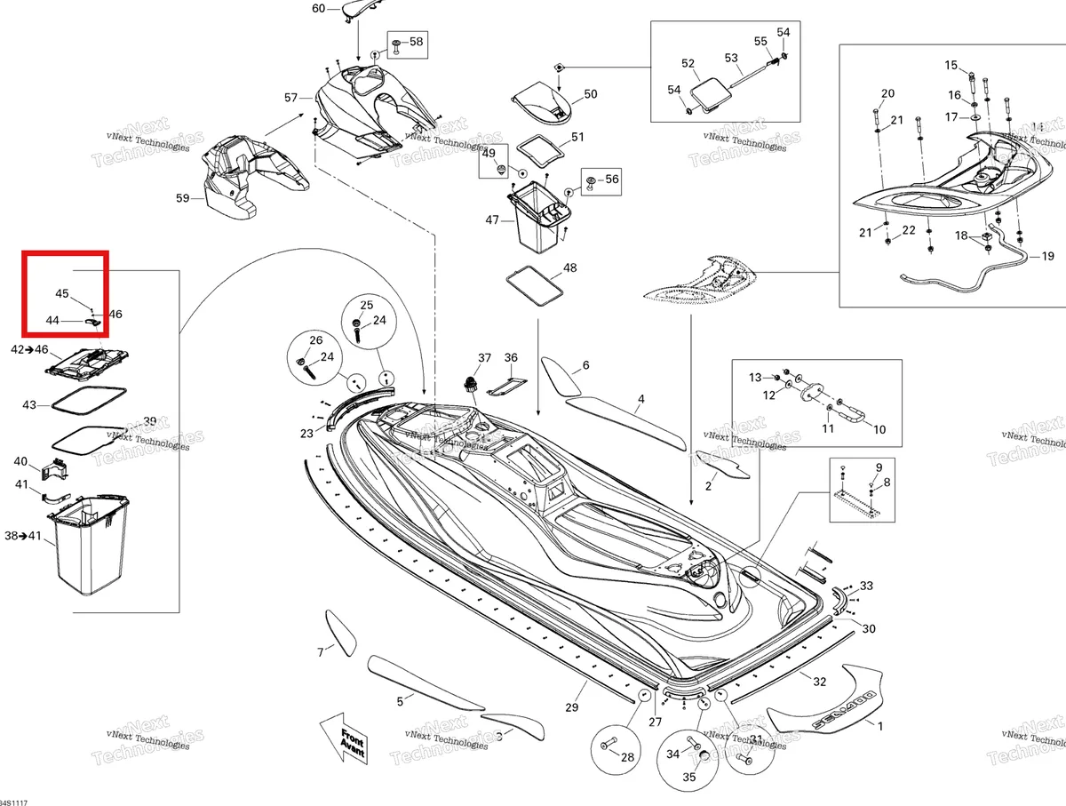 Деталь 211000021 на схеме узла 2011 Sea-Doo GTS Pro 130 Body