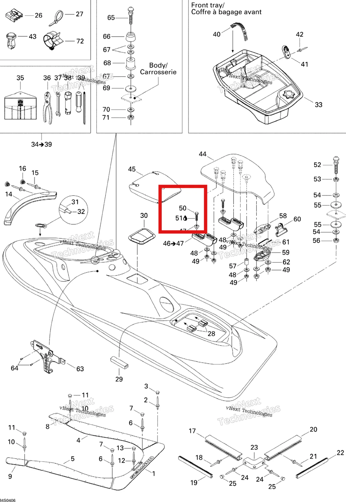 Деталь 211000047 на схеме узла 2004 Sea-Doo XP DI Body
