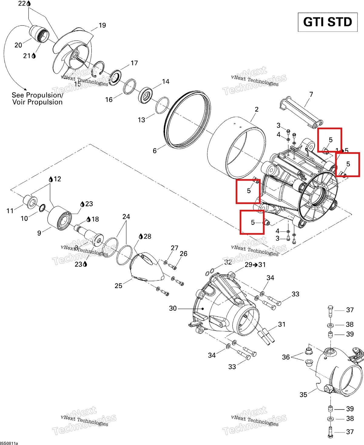 Деталь 211100033 на схеме узла 2008 Sea-Doo GTI 130 Pump Std