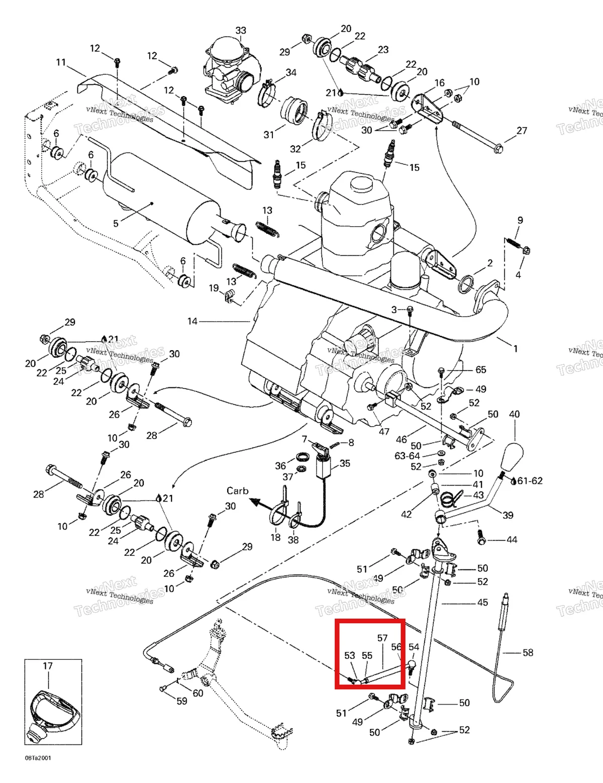 Деталь 211100065 на схеме узла 1999 Can-Am Traxter, 7400/ 7401/7413/7414 Exhaust System