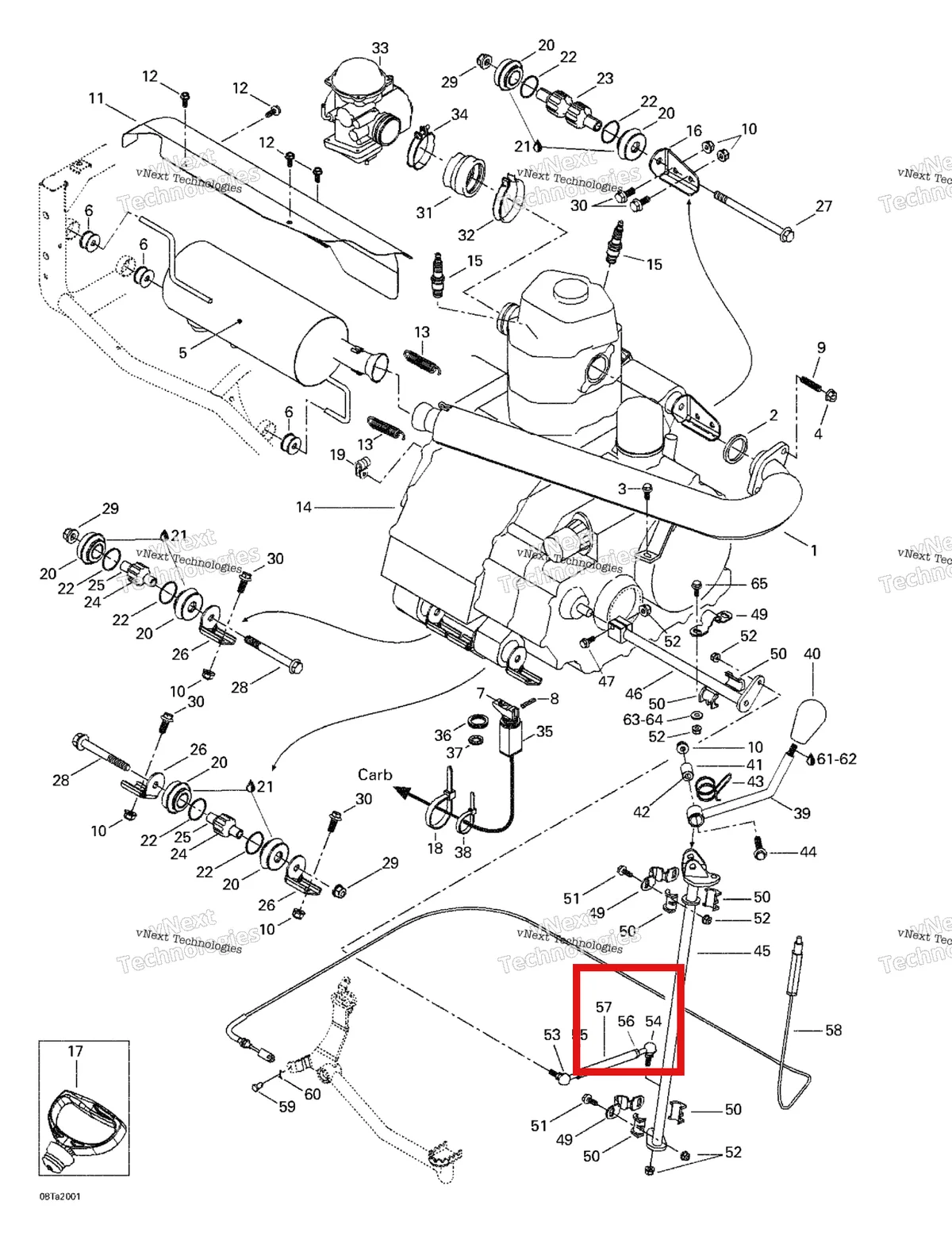 Деталь 211100066 на схеме узла 1999 Can-Am Traxter, 7400/ 7401/7413/7414 Exhaust System
