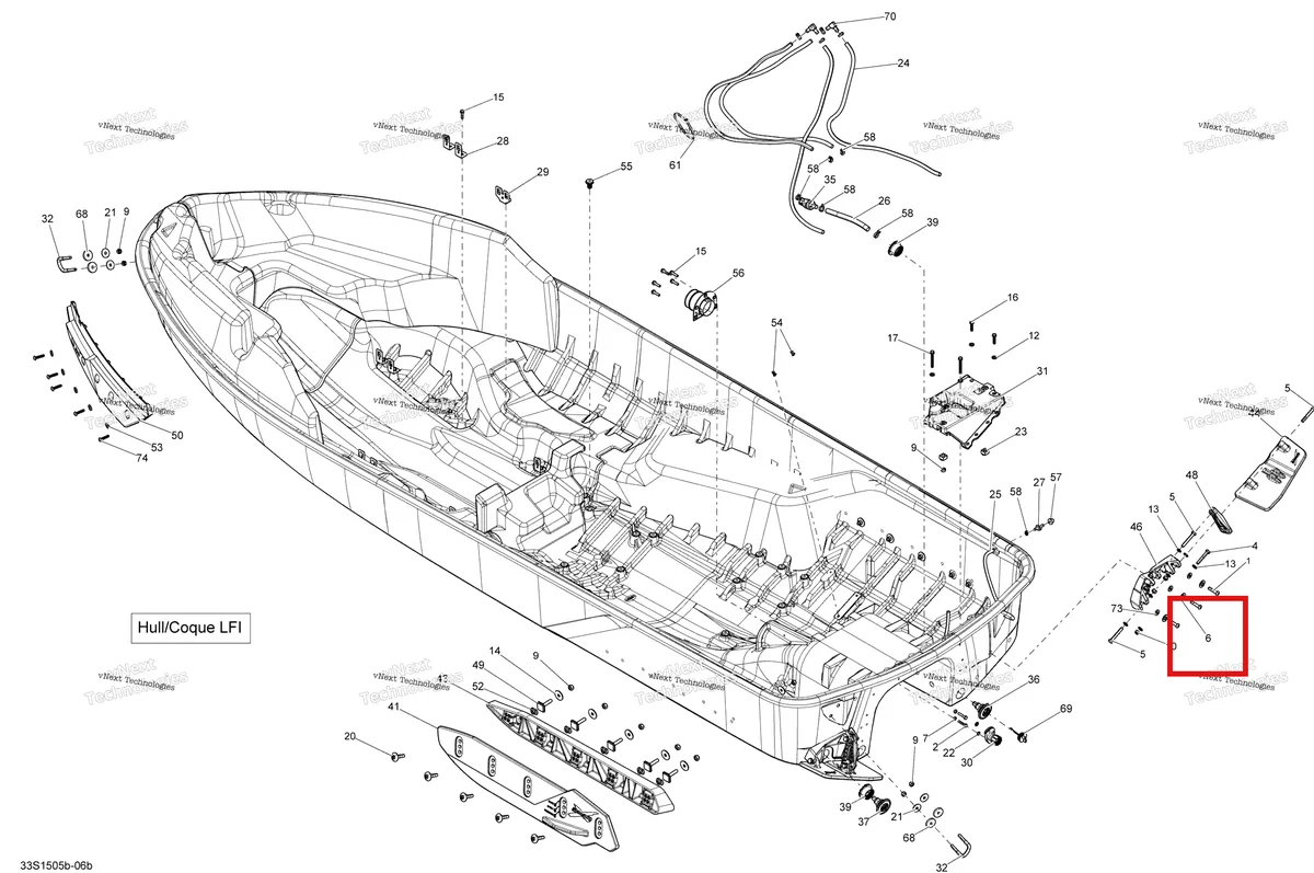 Деталь 211200006 на схеме узла 2015 Sea-Doo RXT-X AS 260 & RS Hull Lfi