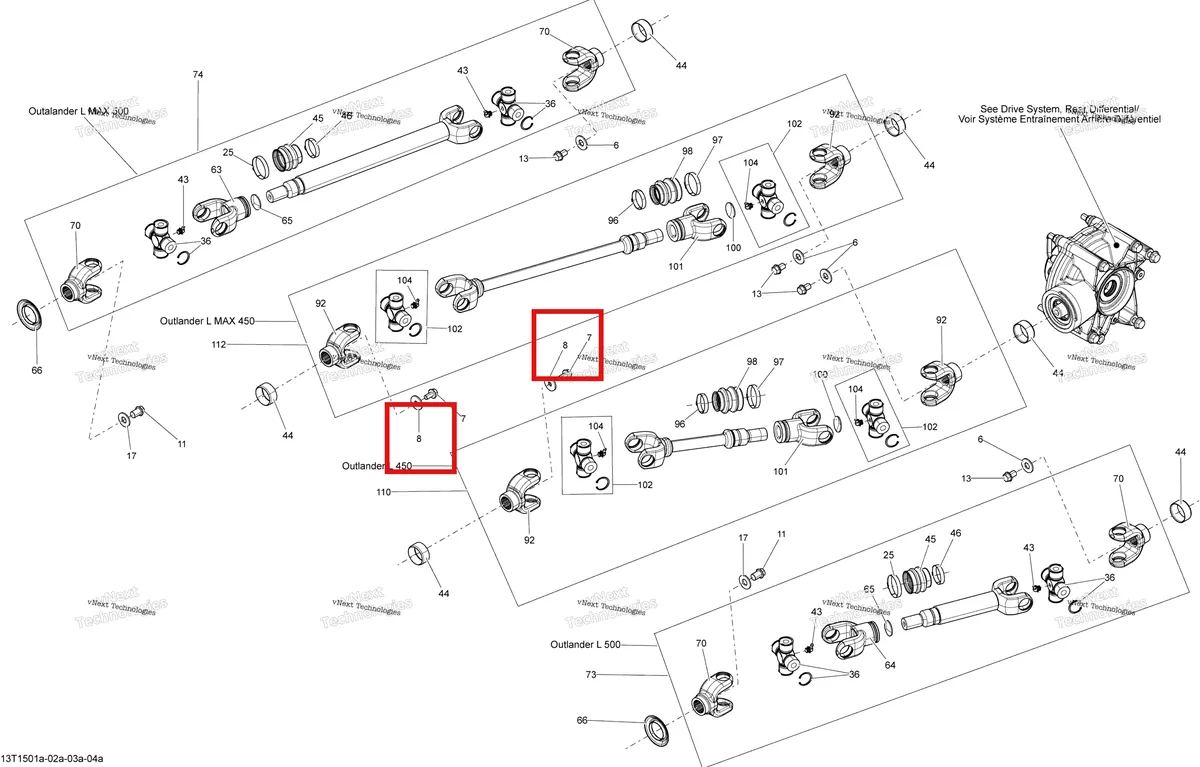 Деталь 211200041 (Шайба) на схеме узла 2015 Can-Am OUTLANDER L 500 EFI Drive System, Rear Propeller Shaft