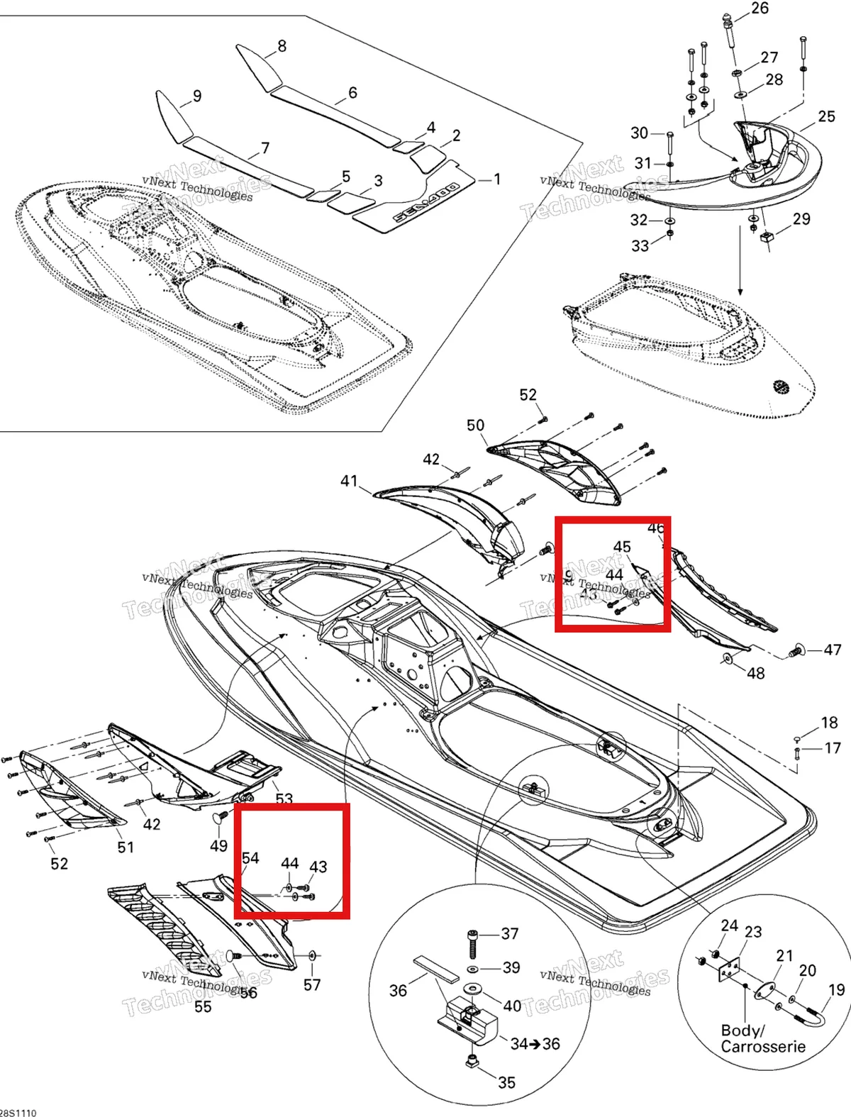 Деталь 211200055 на схеме узла 2011 Sea-Doo RXP-X 255 & RS Body, Rear View