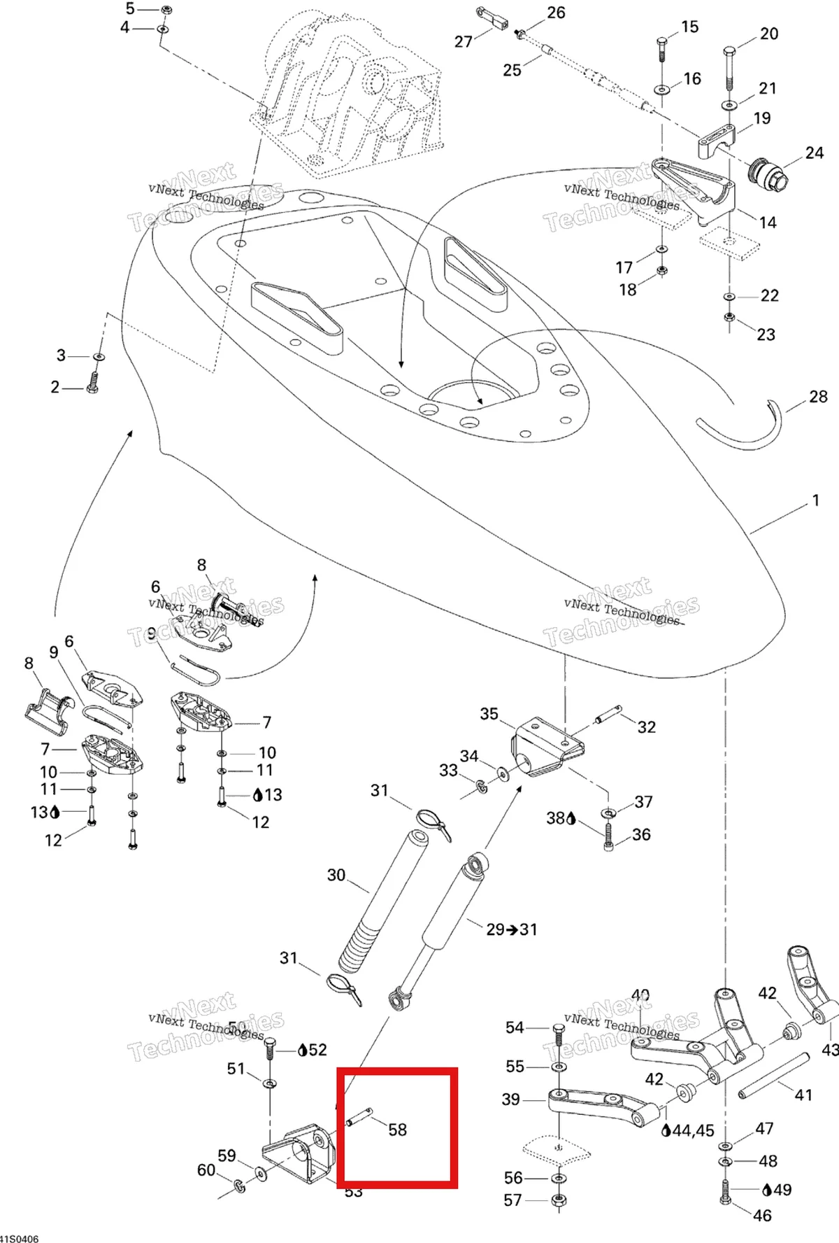 Деталь 211400006 на схеме узла 2004 Sea-Doo XP DI Engine Cover