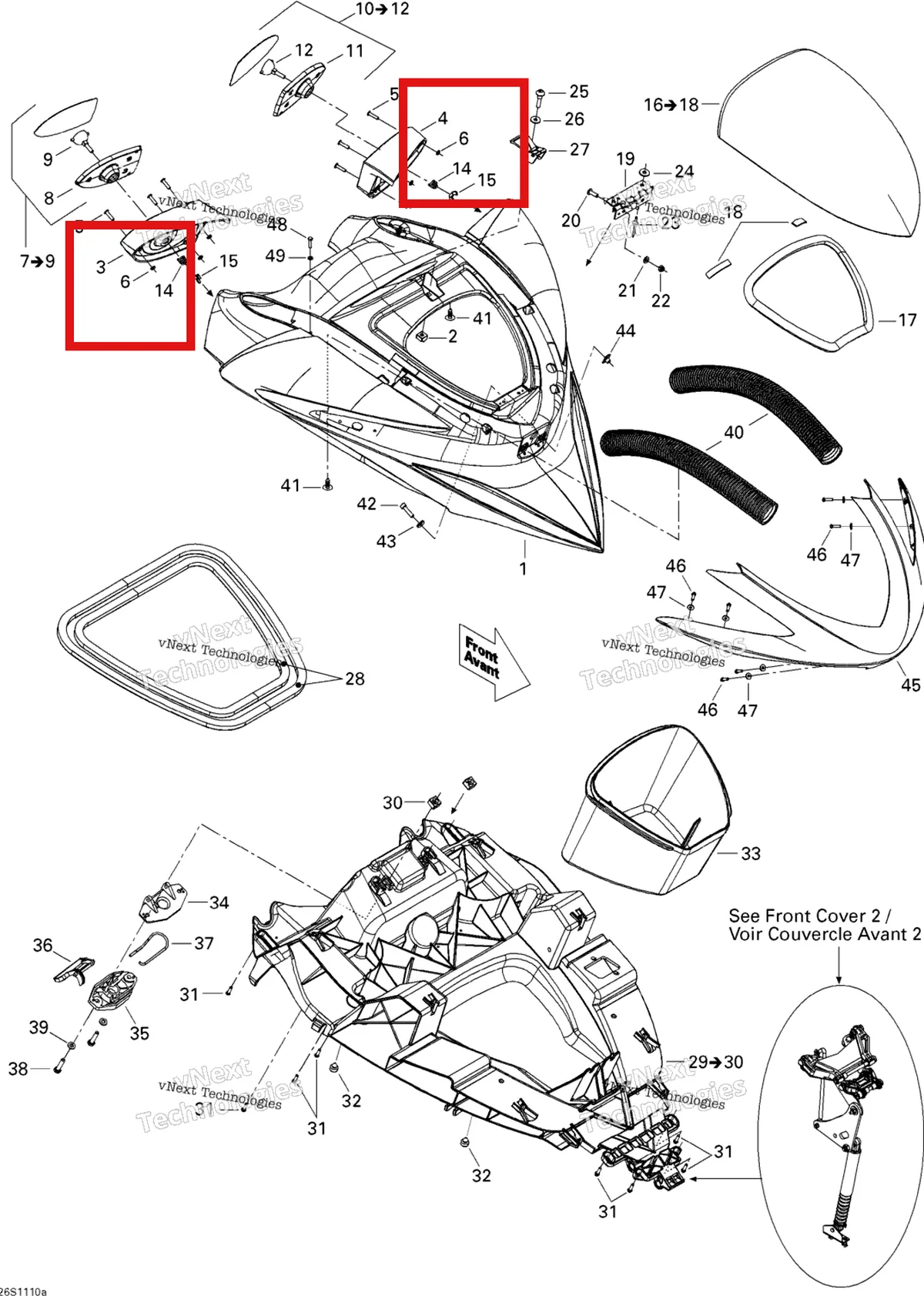 Деталь 213200016 на схеме узла 2011 Sea-Doo RXP-X 255 & RS Front Cover 1
