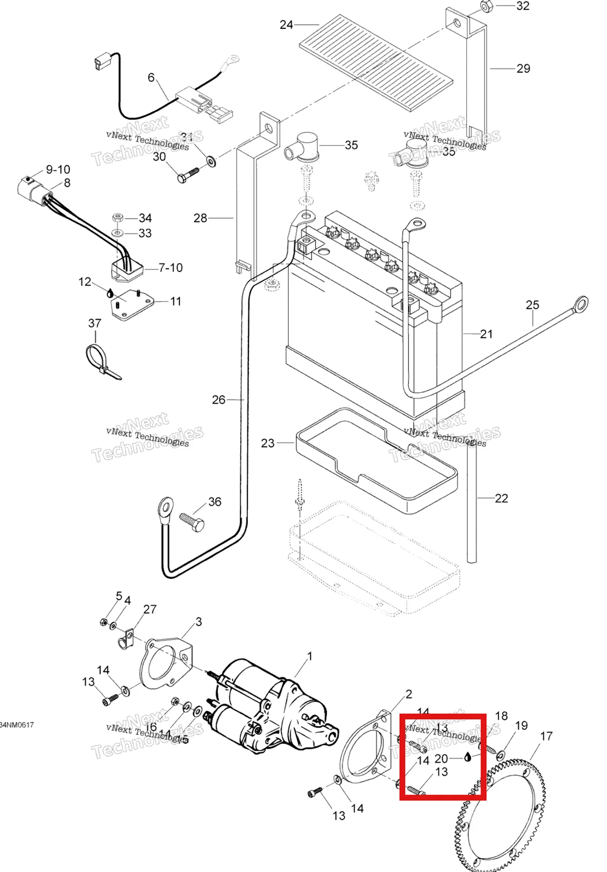 Деталь 219700363 на схеме узла 2006 Ski-Doo Skandic LT 440F Battery And Starter