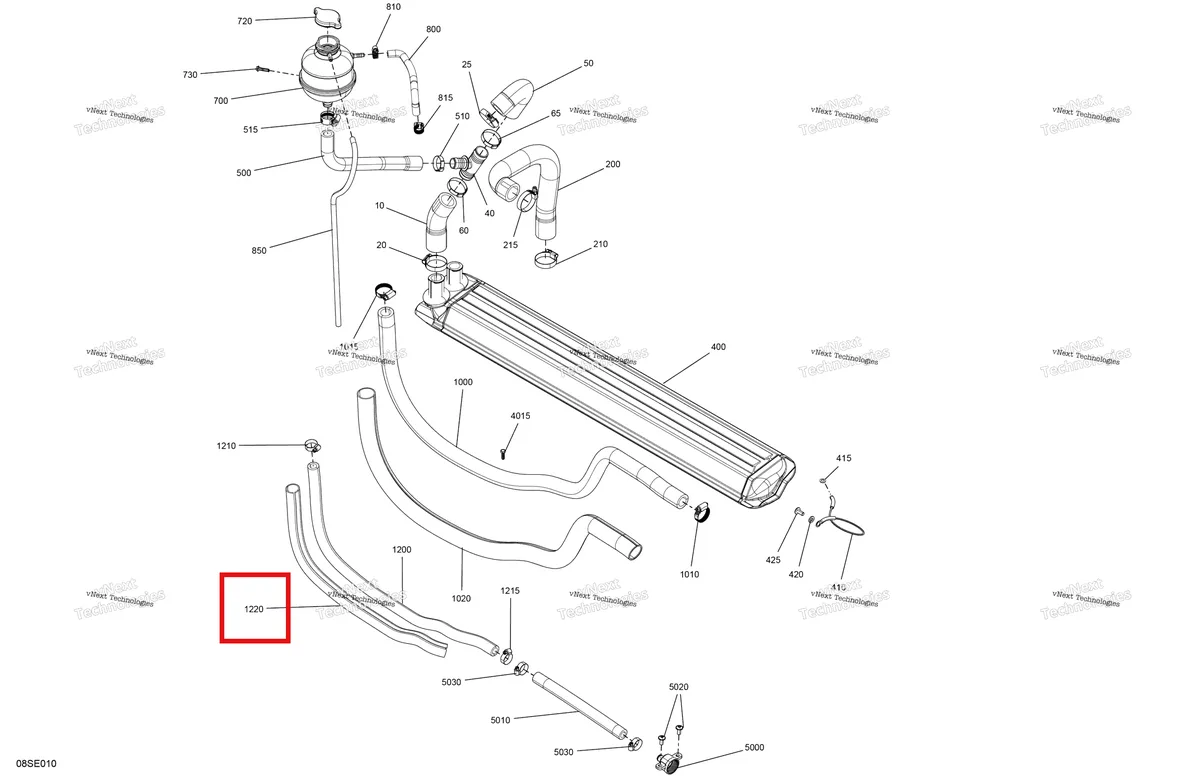 Деталь 219704398 (Was 409901600 Tubing 19 мм XT Can-Am Outlander MAX 800 XT (2008) (219704398)) на схеме узла 2025 Sea-Doo SPARK - TRIXX - 1UP - 67SD - Bright White - Audio Engine - Cooling