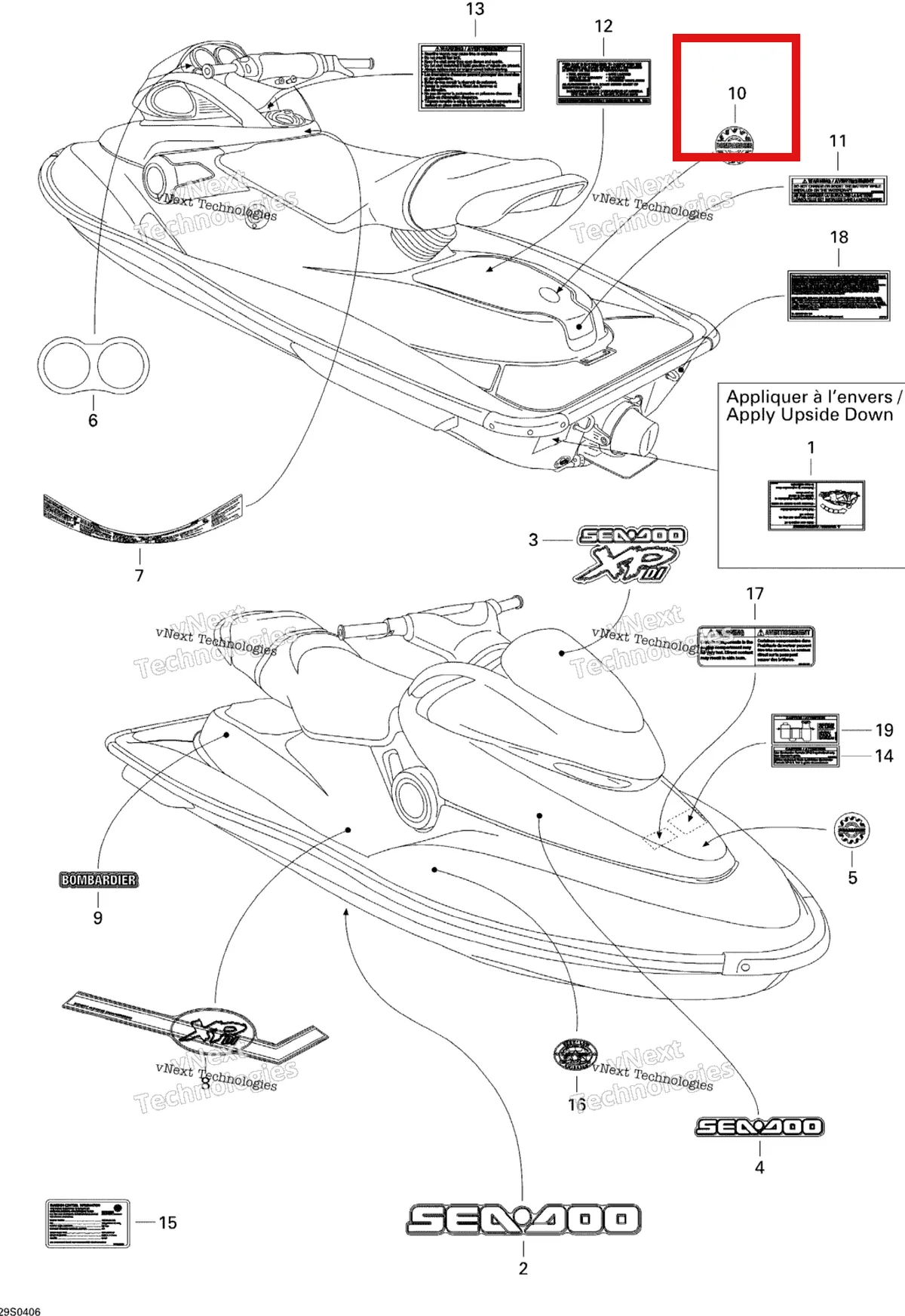 Деталь 219901561 на схеме узла 2004 Sea-Doo XP DI Decals