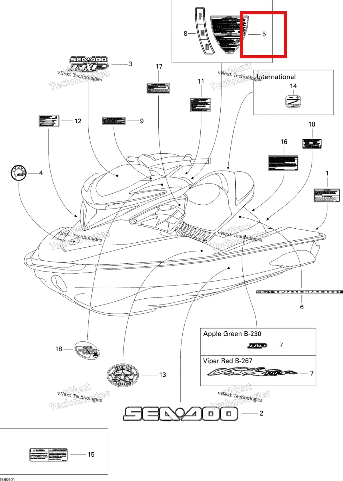 Деталь 219901776 на схеме узла 2005 Sea-Doo RXP Decals