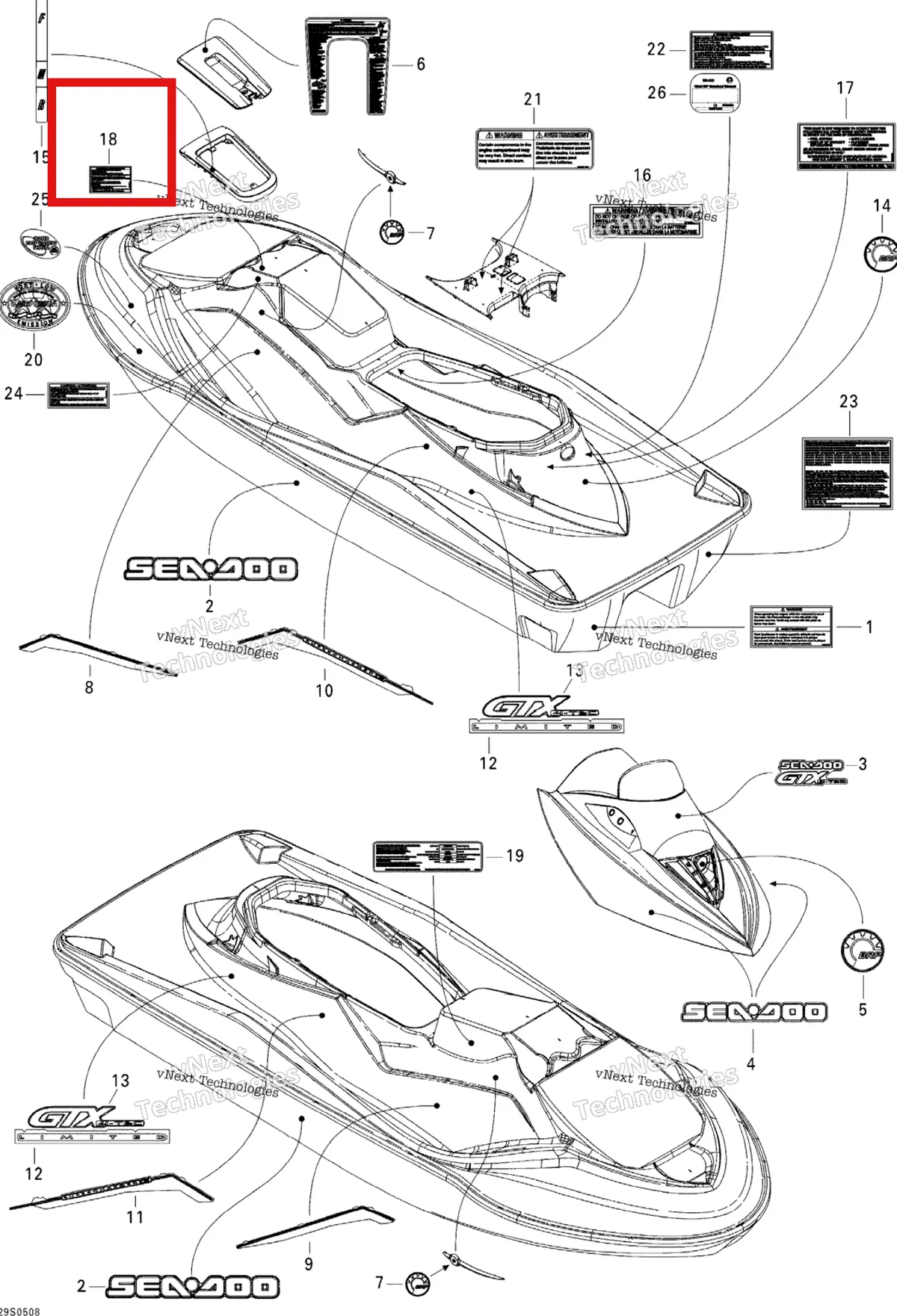Деталь 219902202 на схеме узла 2005 Sea-Doo GTX 4-TEC, LTD SCIC Decals