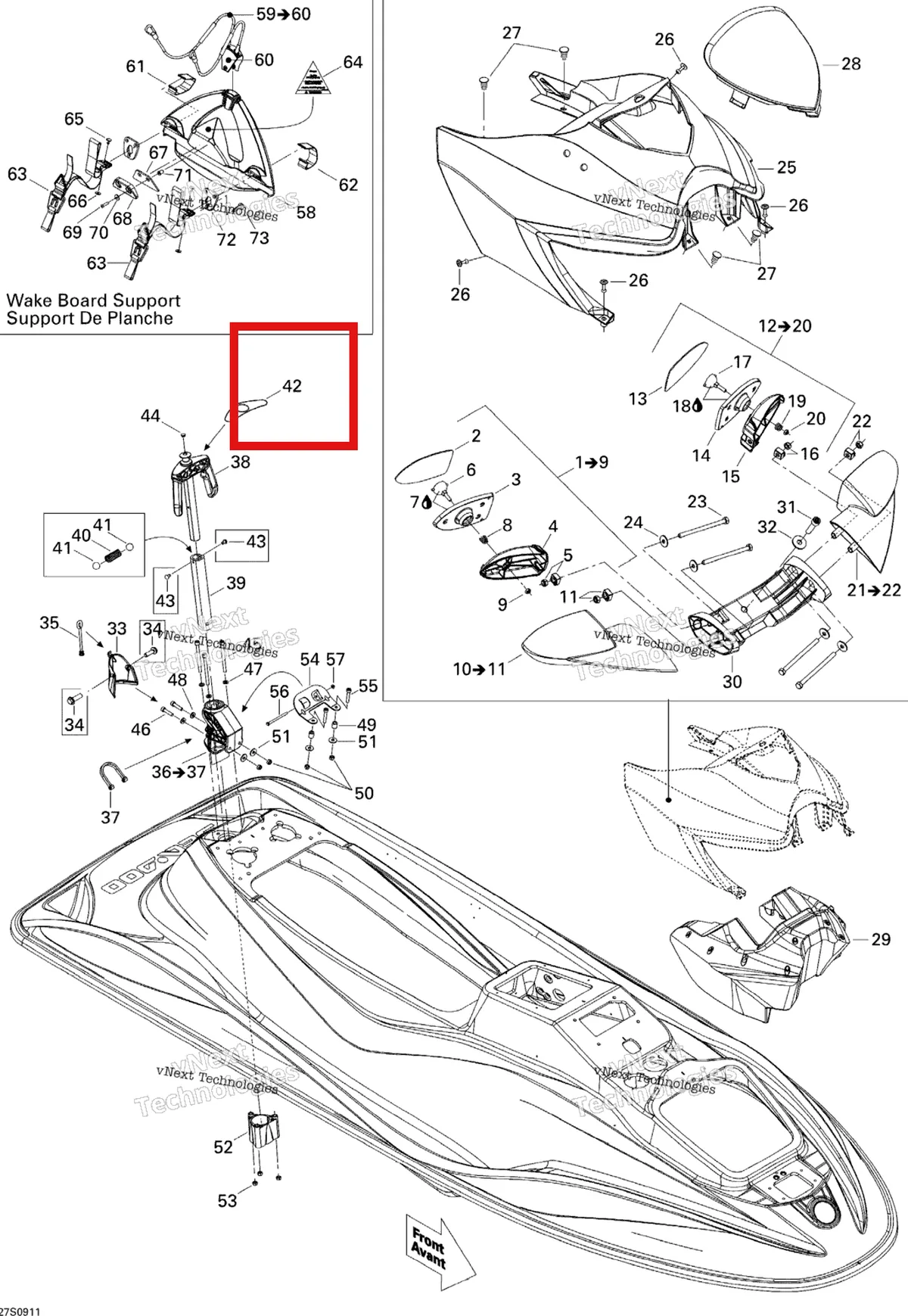 Деталь 219902218 на схеме узла 2009 Sea-Doo Wake 155 Body, Front View
