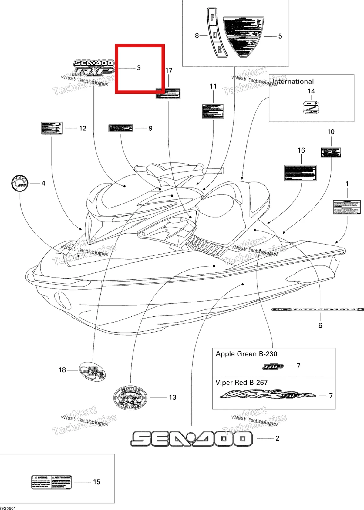 Деталь 219902400 на схеме узла 2005 Sea-Doo RXP Decals