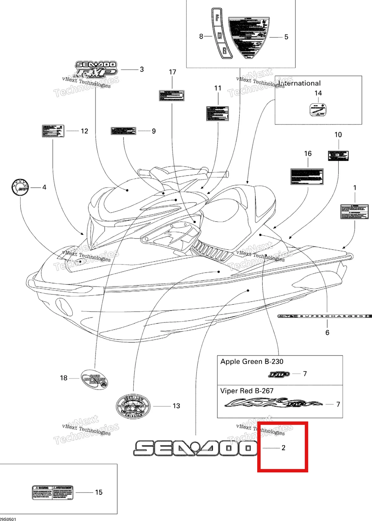 Деталь 219902443 на схеме узла 2005 Sea-Doo RXP Decals