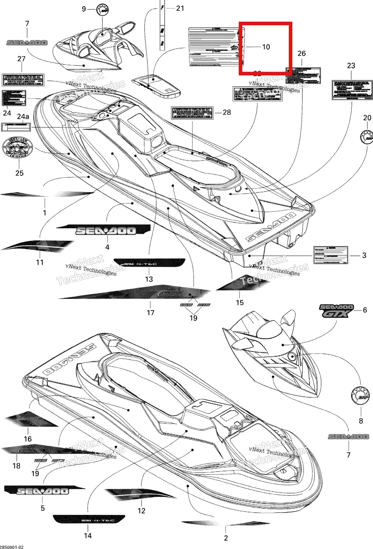 Деталь 219902545 на схеме узла 2008 Sea-Doo GTX 155 Decals