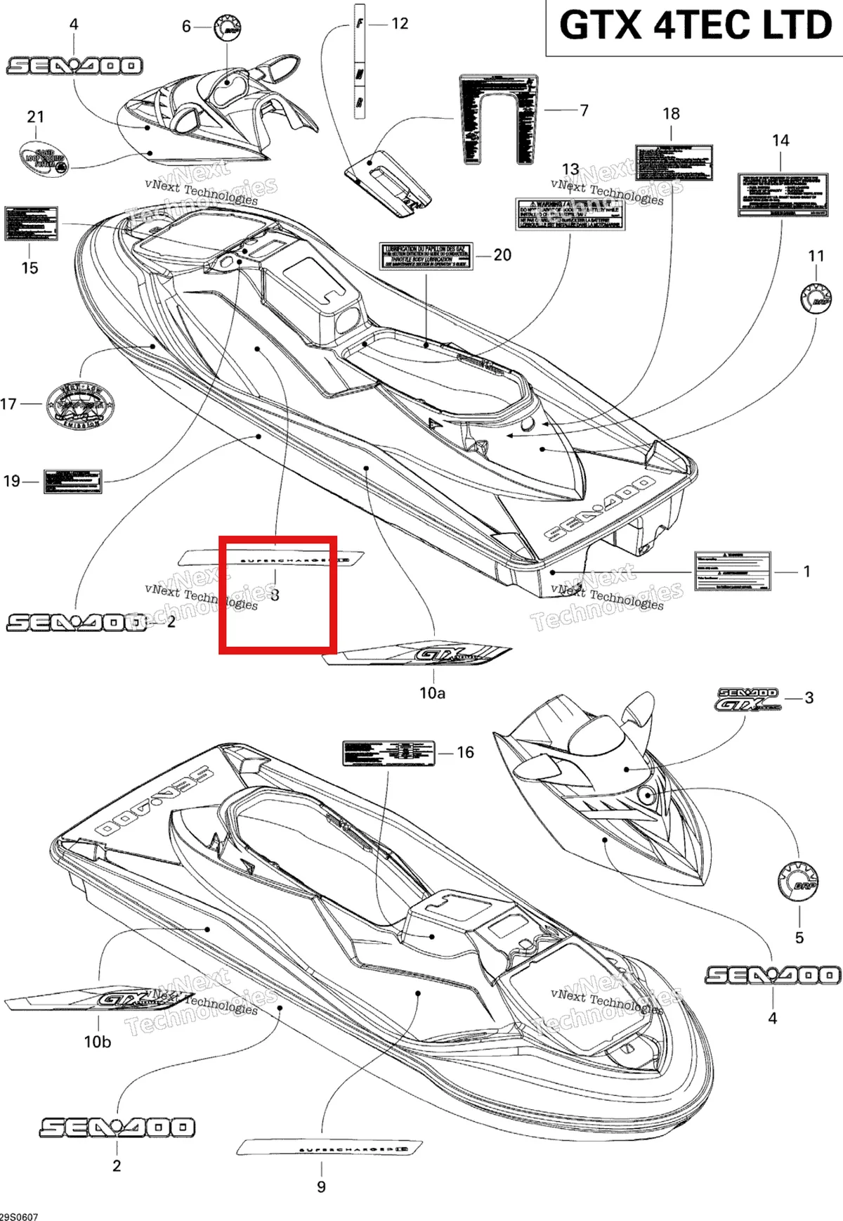 Деталь 219902609 на схеме узла 2006 Sea-Doo GTX 4-TEC LTD Decals