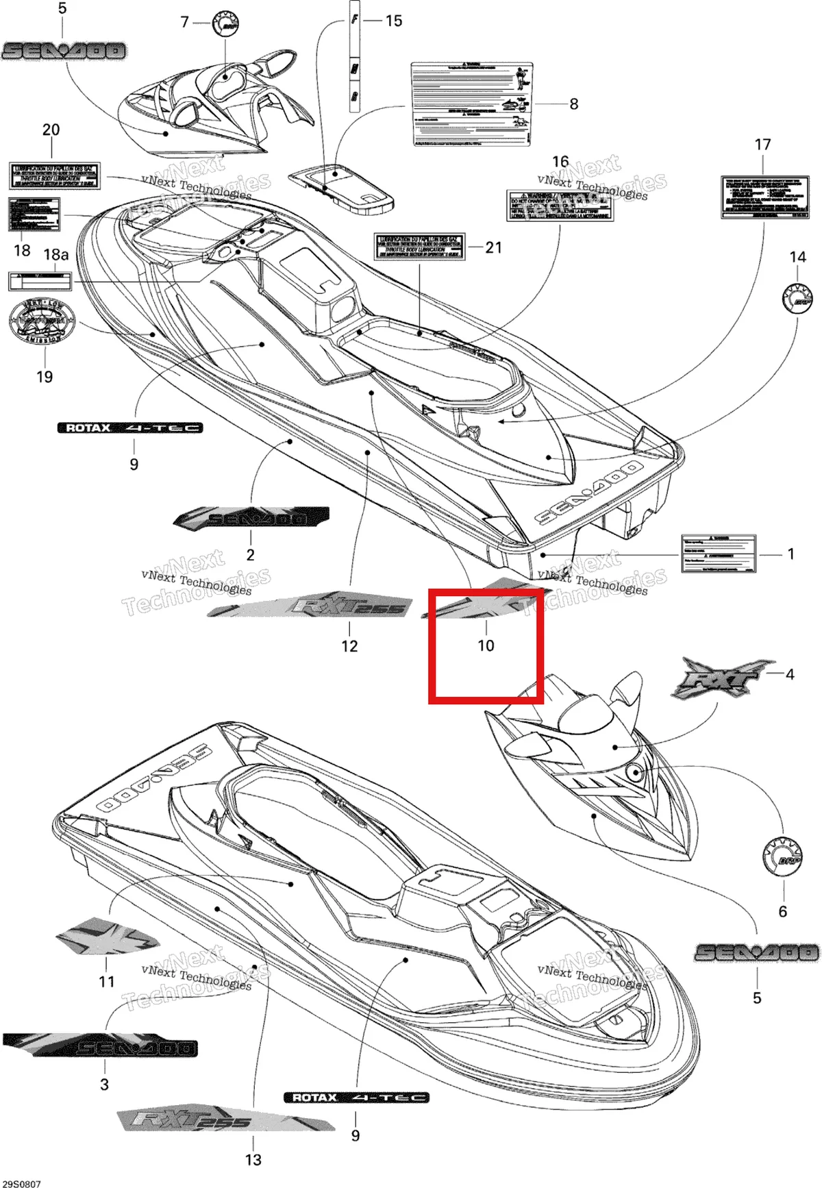 Деталь 219902869 на схеме узла 2008 Sea-Doo RXT X 255 Decals