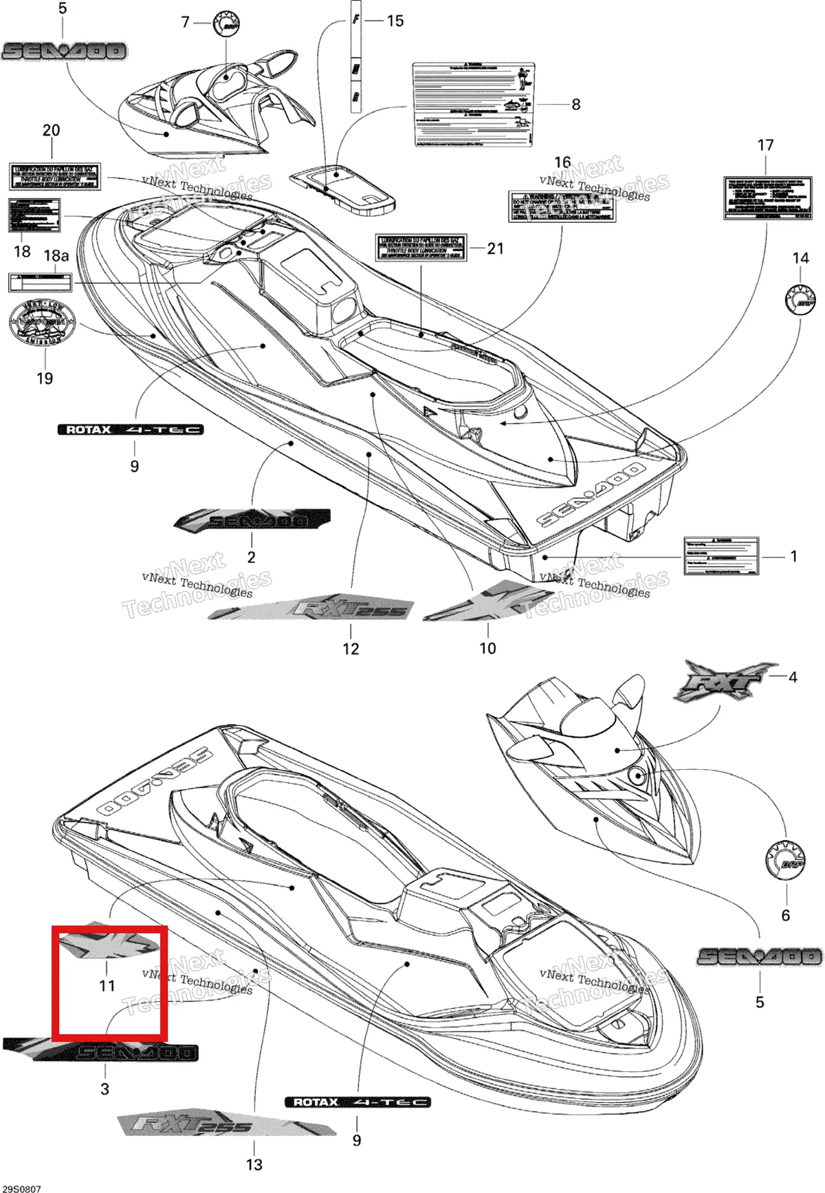 Деталь 219902870 на схеме узла 2008 Sea-Doo RXT X 255 Decals