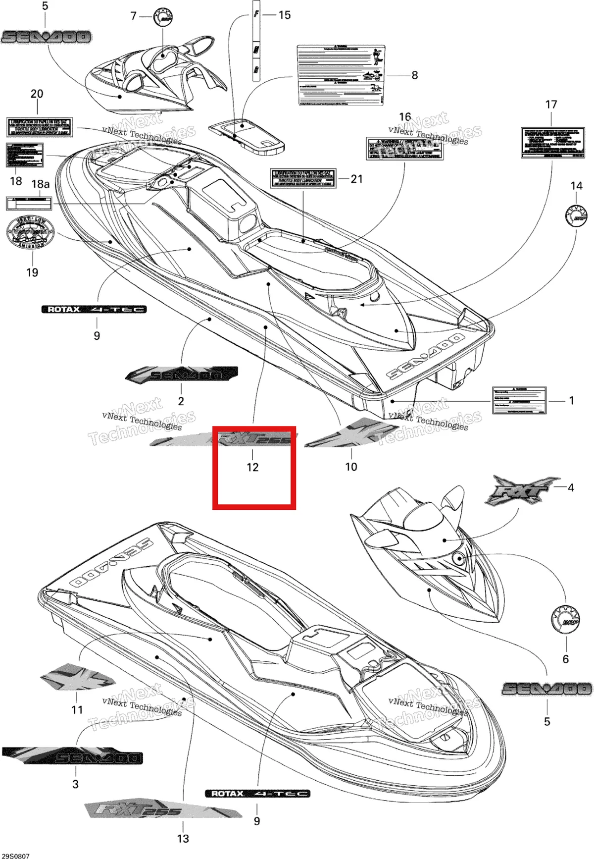 Деталь 219902871 на схеме узла 2008 Sea-Doo RXT X 255 Decals
