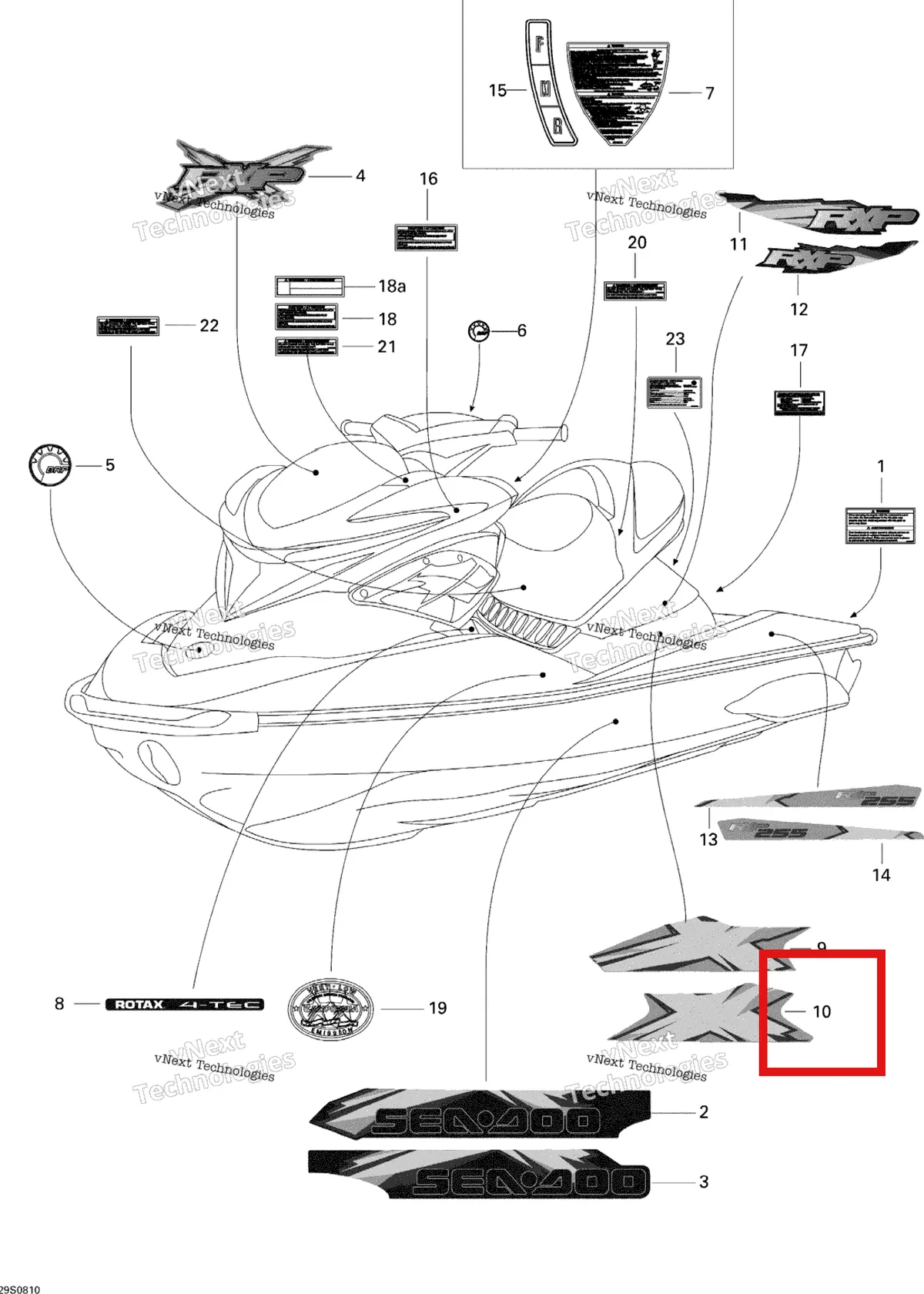 Деталь 219902890 на схеме узла 2008 Sea-Doo RXP X 255 Decals