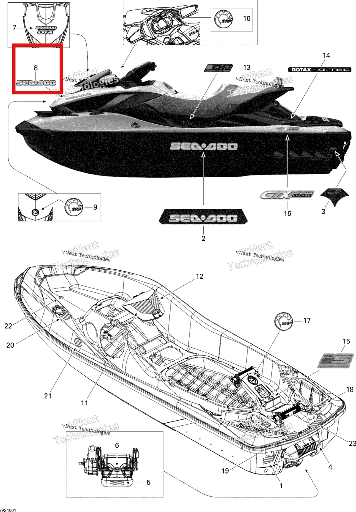 Деталь 219903054 на схеме узла 2010 Sea-Doo GTX LTD iS 260 Decals