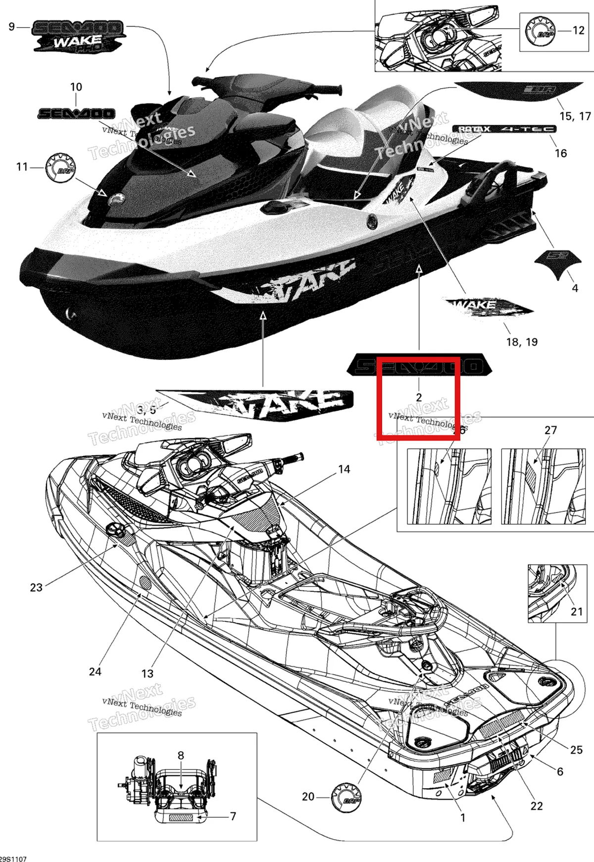 Деталь 219903153 на схеме узла 2011 Sea-Doo WAKE PRO 215 Decals