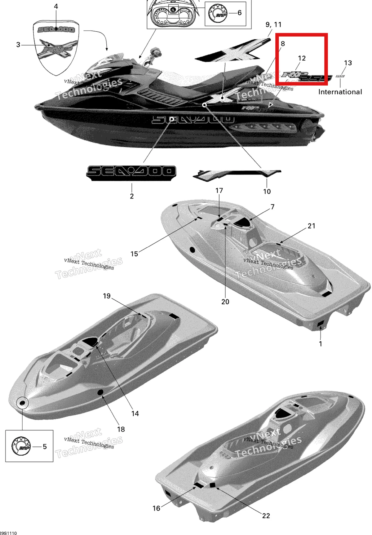 Деталь 219903163 на схеме узла 2011 Sea-Doo RXP-X 255 & RS Decals