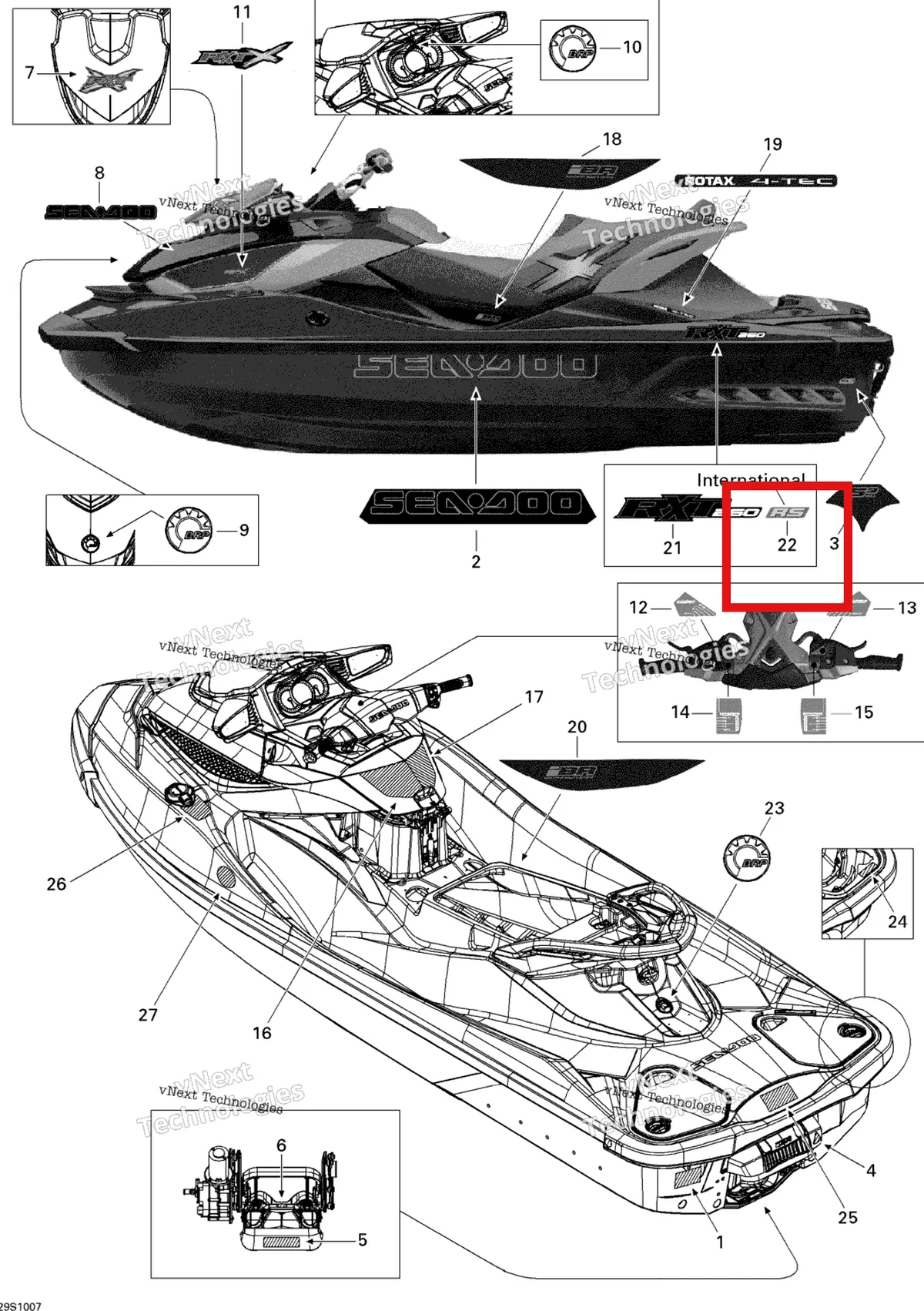 Деталь 219903171 на схеме узла 2010 Sea-Doo RXT-X and X RS 260 Decals