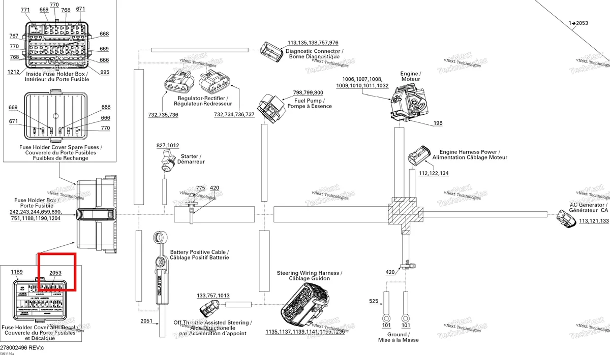 Деталь 219903391 (Предохранитель наклейка ENGLISH Sea-Doo GTX 215 (2012) (219903391)) на схеме узла Electrical Harness , Main