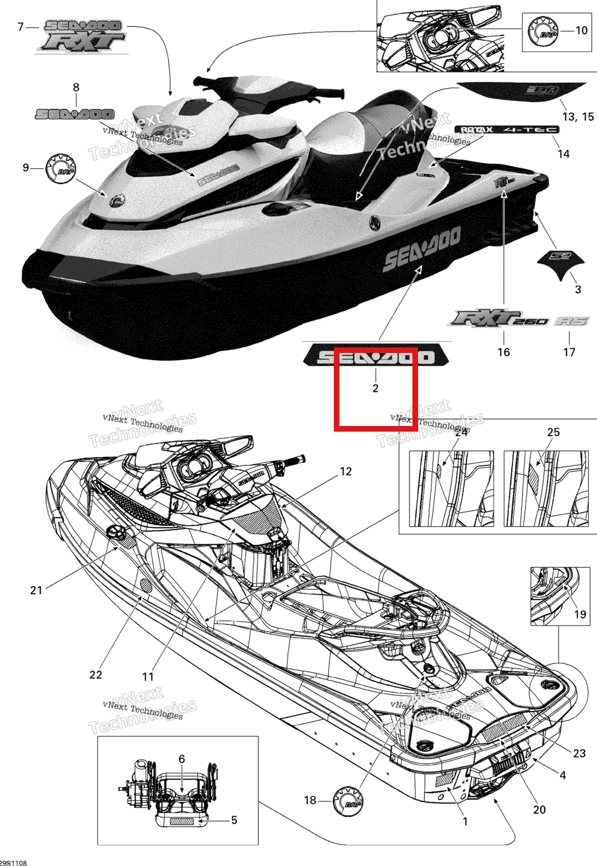Деталь 219903462 на схеме узла 2011 Sea-Doo RXT 260 & RS Decals