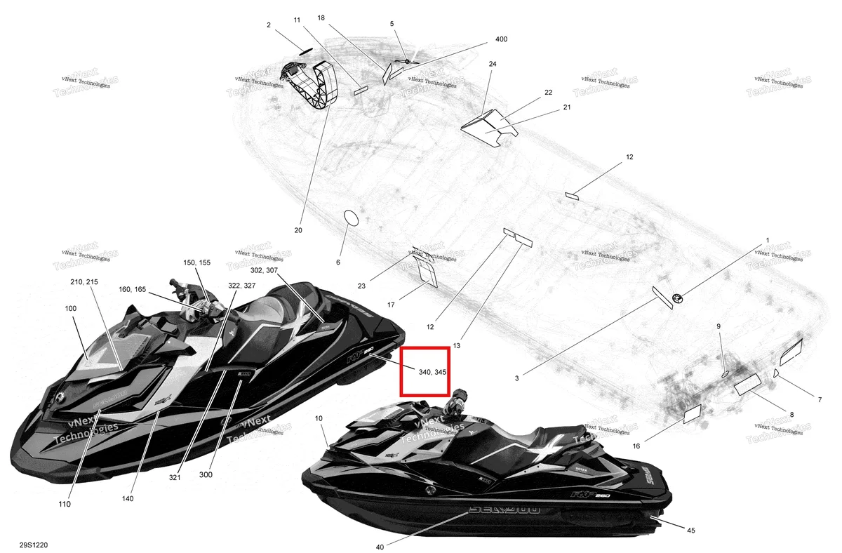 Деталь 219903536 на схеме узла 2012 Sea-Doo RXP-X 260 & RS Decals