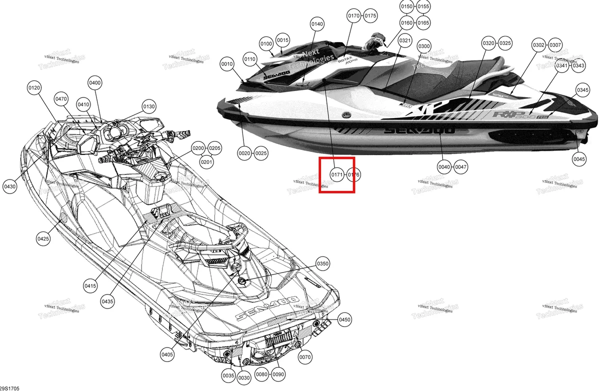 Деталь 219904673 на схеме узла 2017 Sea-Doo RXP Decals - All Models