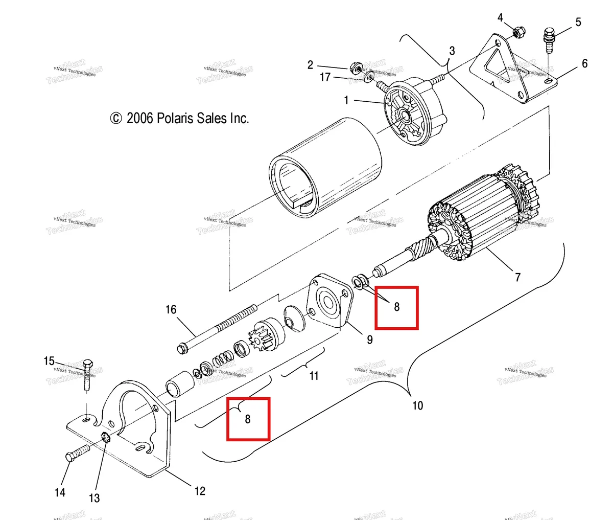 Деталь 2200755 (Discontinued Polaris Widetrak LX (2006) (2200755)) на схеме узла Engine, Starting Motor