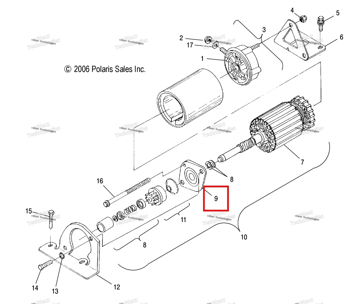 Деталь 2200757 (DRIVECAP комплект в сборе Polaris Widetrak LX (2006) (2200757)) на схеме узла Engine, Starting Motor