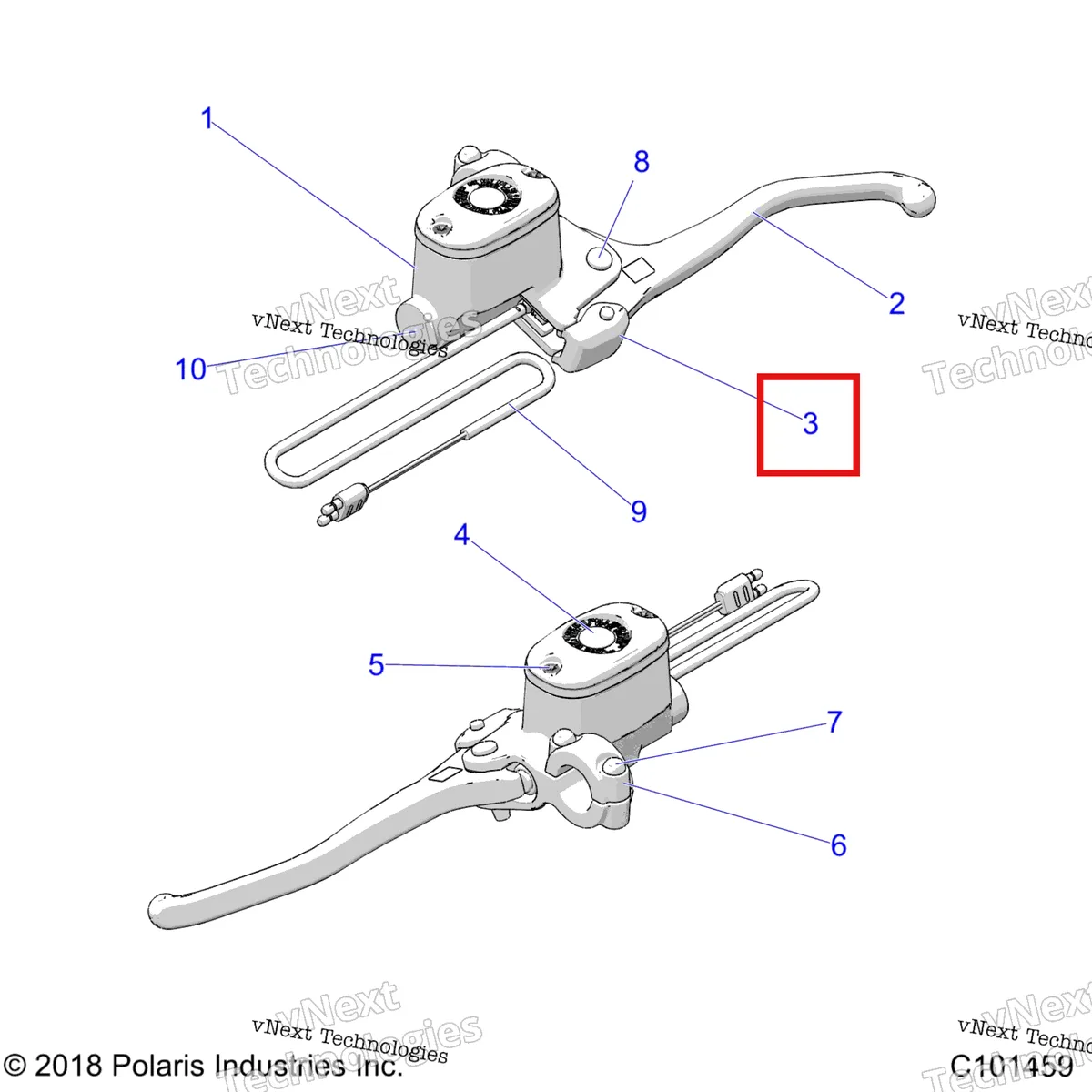 Деталь 2203054 на схеме узла Brakes, Front Brake Lever & Master Cylinder