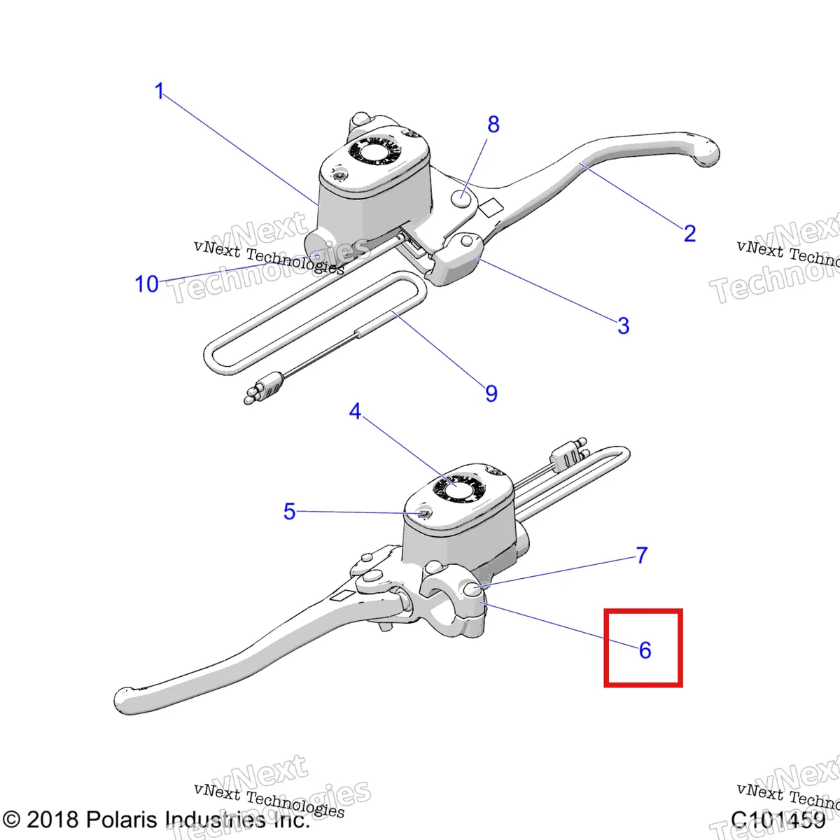 Деталь 2203093 на схеме узла Brakes, Front Brake Lever & Master Cylinder