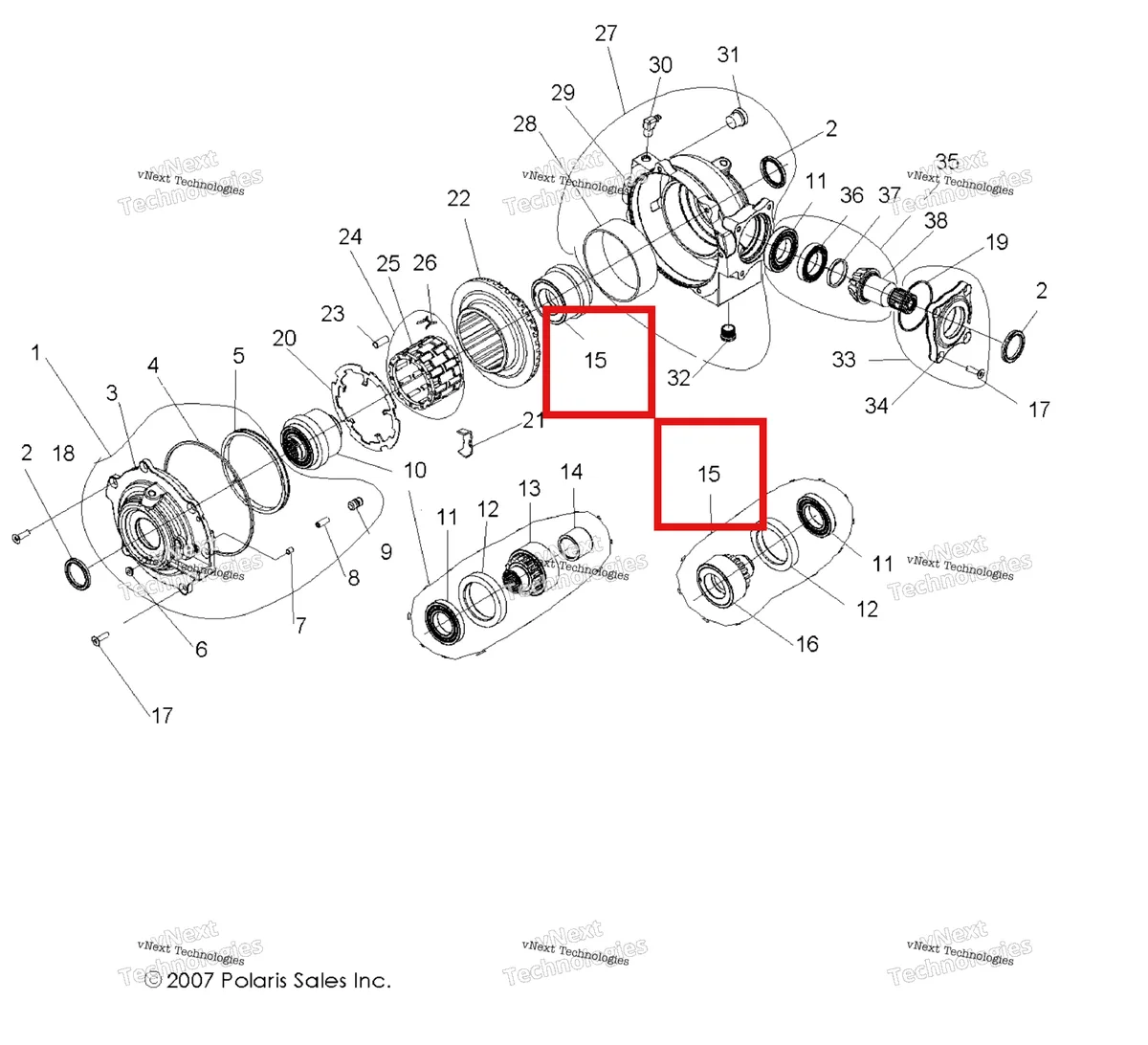 Деталь 2203728 на схеме узла Drive Train, Front Gearcase Internal Components All Options